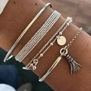 Luxe Silver Tone Chain Bracelet Set